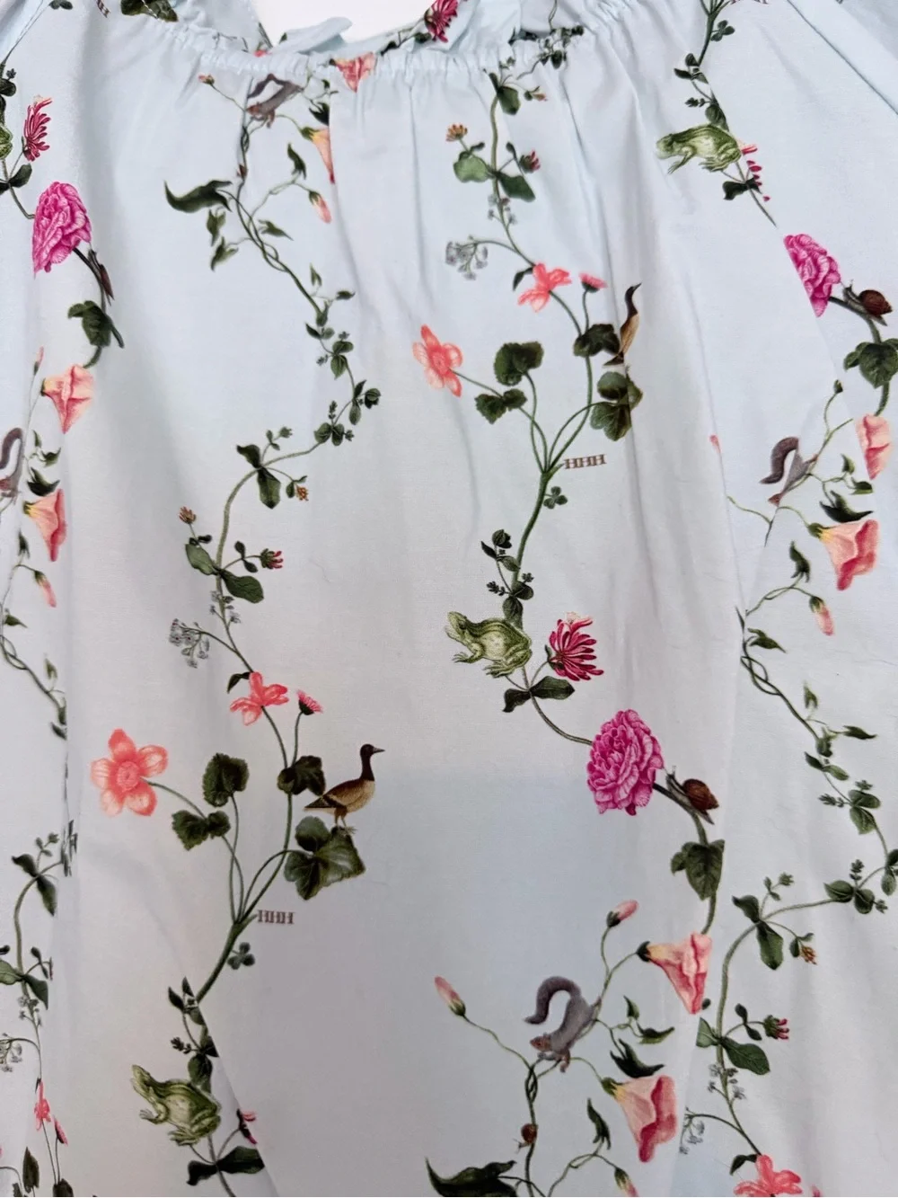 Hill House x Stephanie Fishwick Pale Blue Floral Ruffle-Sleeve Blouse